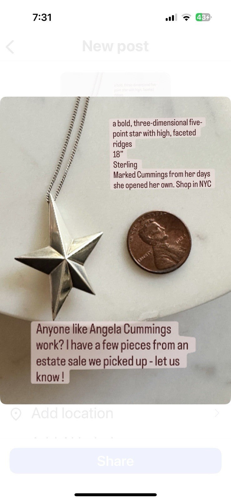 Angela Cummings Star Necklace 