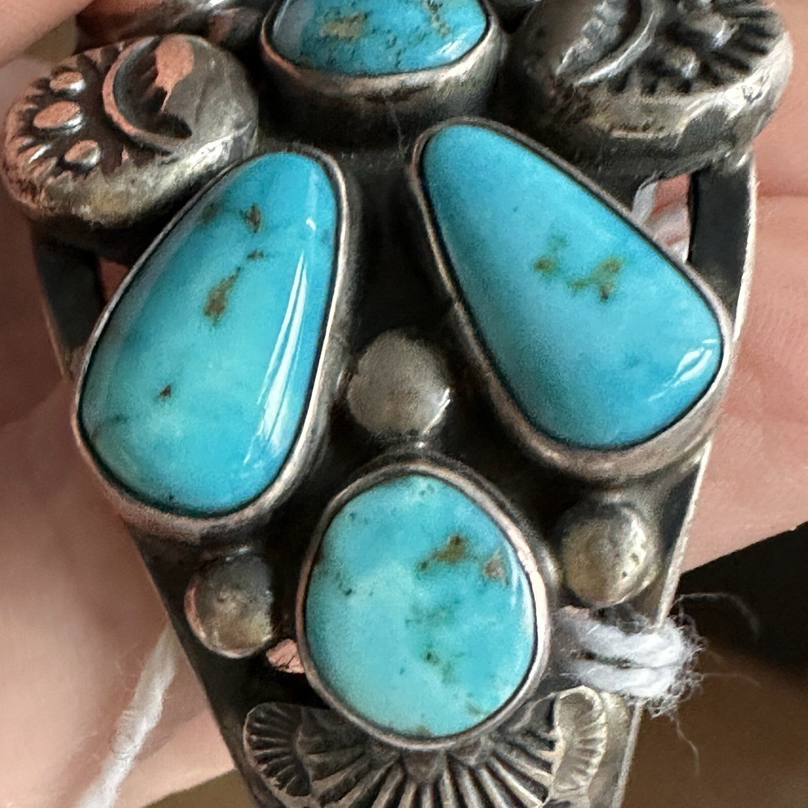Verdy  Jake Vintage Sterling Silver Navajo  Morenci turquoise Cluster Cuff -82 G
