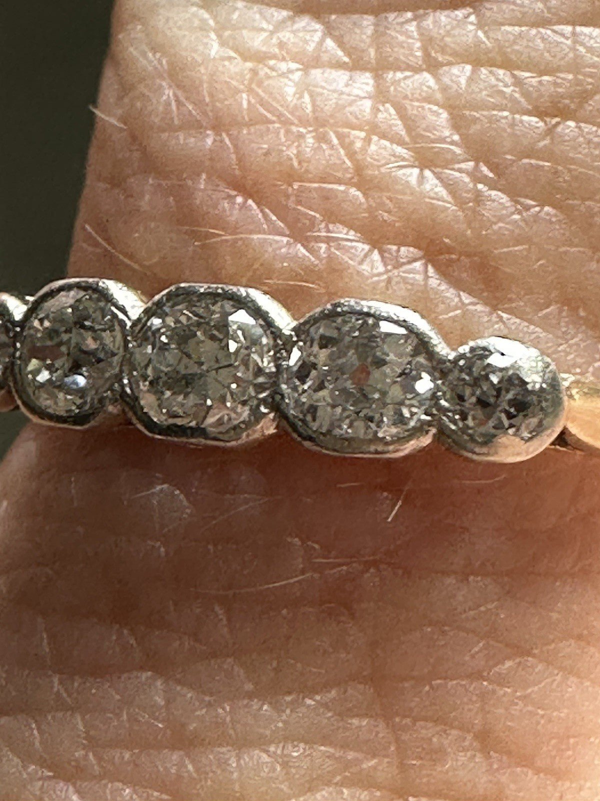 Antique old European and Old Cushion Cut 5 diamond Bezel Setting ring Size 6.5
