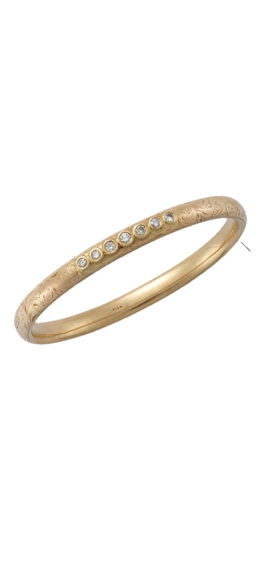 Antique 1890s 14k Etched Old Cut Diamond Bangle 