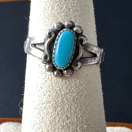 Vintage Native American Navajo 925 Sterling Silver Blue Turquoise Ring Size 5.5