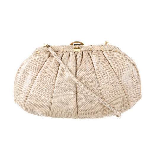 Judith Leiber White Snakeskin Clasp Clutch Bag W/ Strap