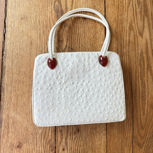 Vintage 1950’s  Leather Handbag Purse Rare  Ostrich Leather With Coin Purse