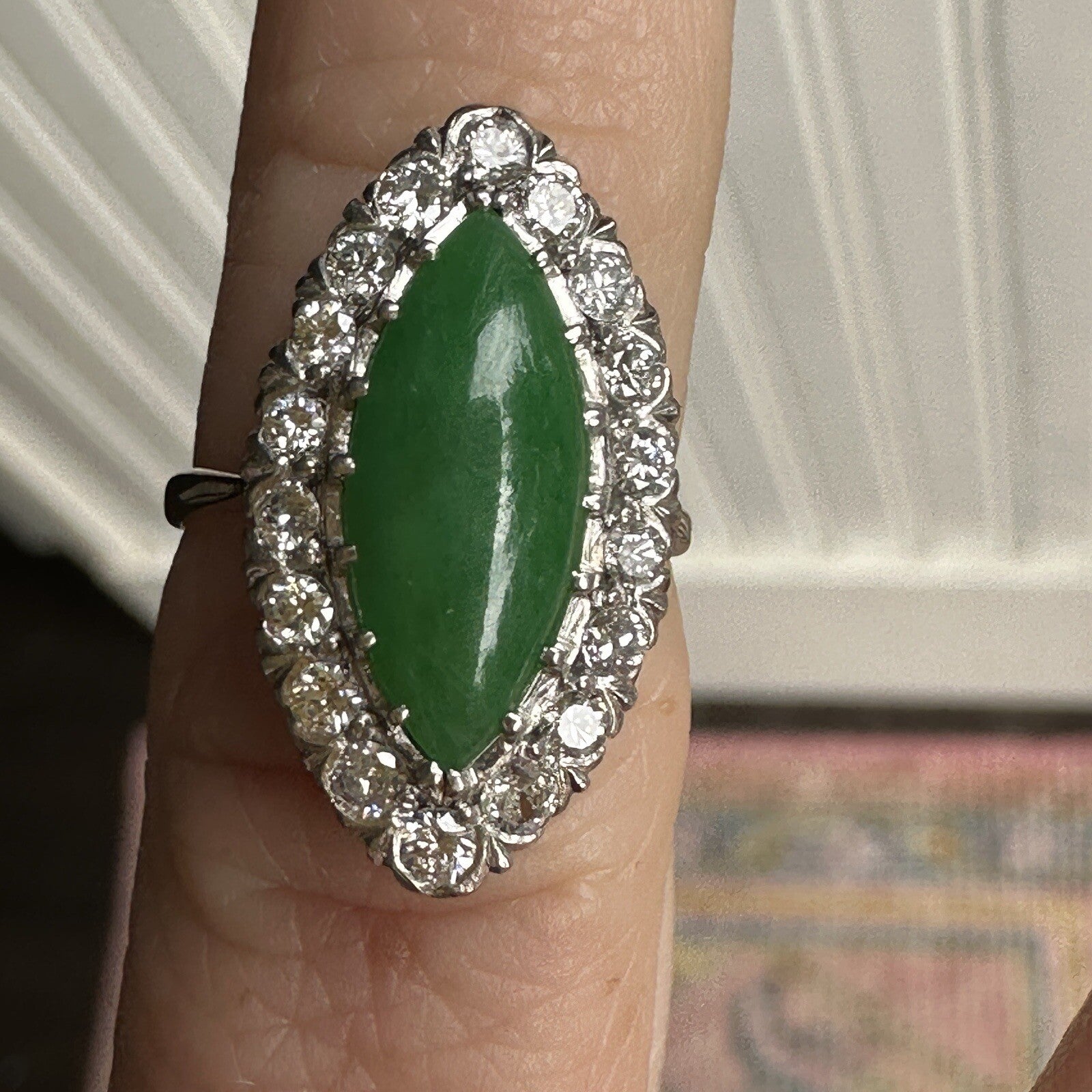 GIA Certified Jade and Diamond Ring Platinum & Gold Jadeite