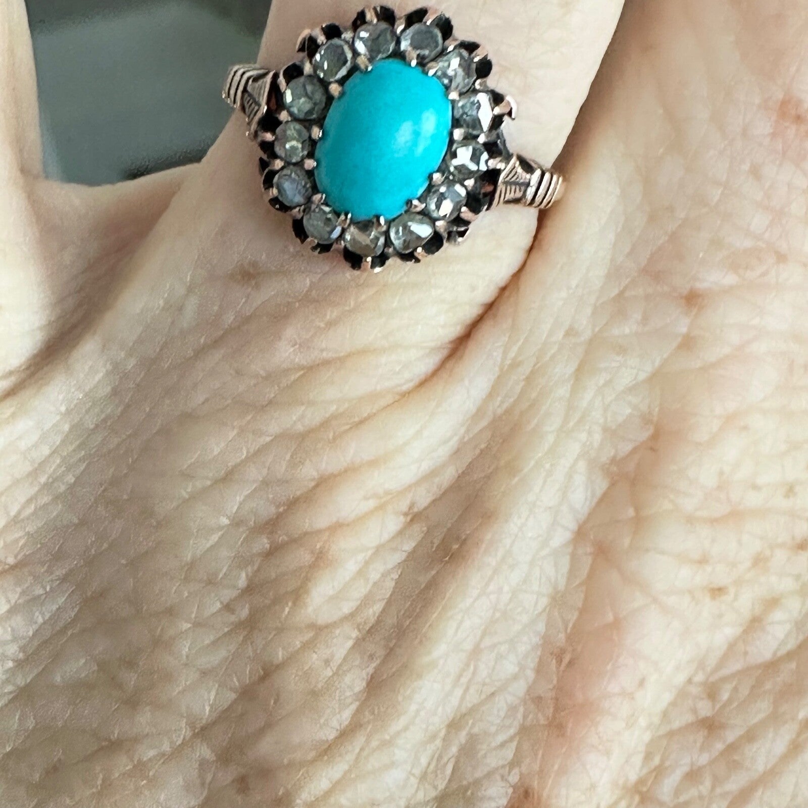 Edwardian Turquoise and Rose cut diamonds French