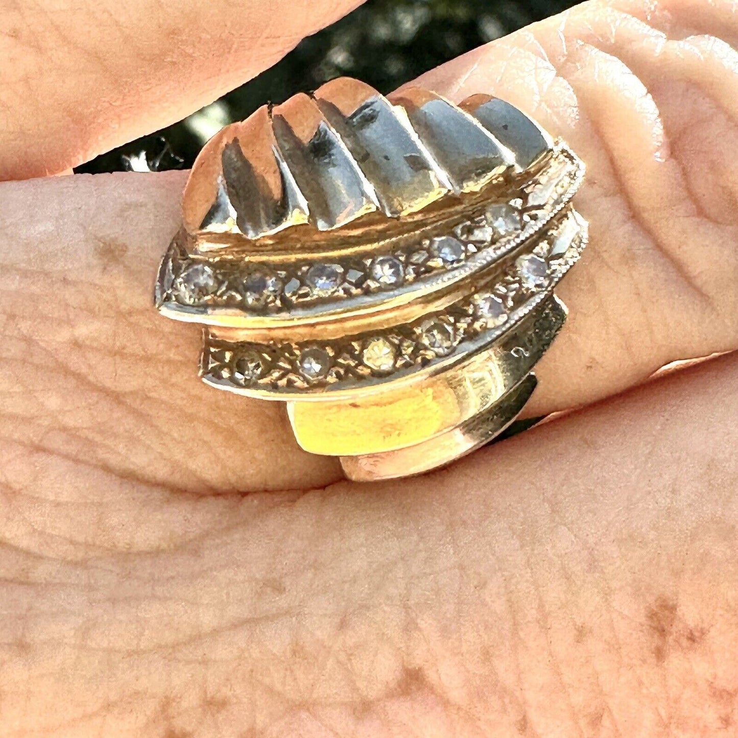 Vintage Retro Diamond Cocktail Ring – 14K Gold, 1940s–1950s