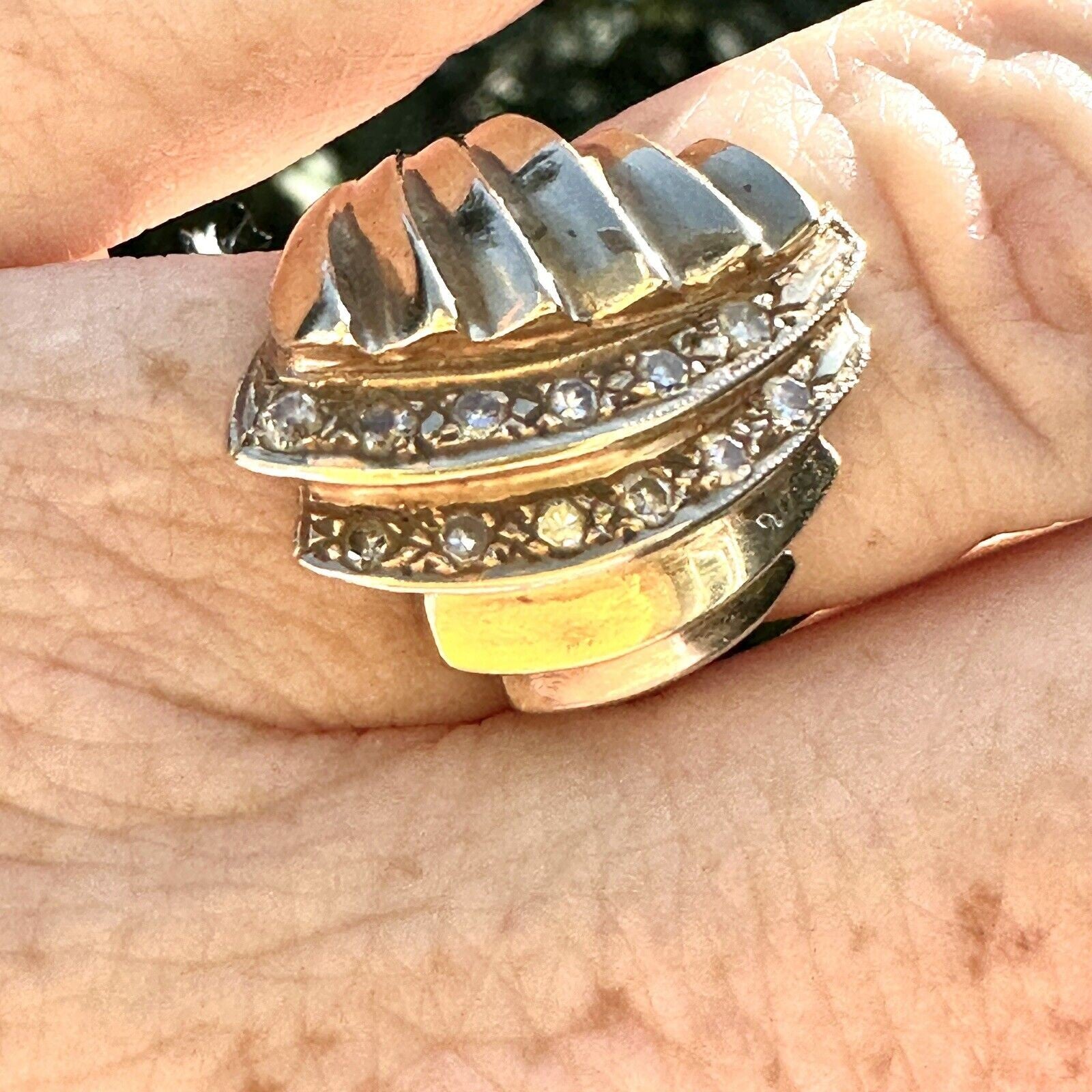 Vintage Retro Diamond Cocktail Ring – 14K Gold, 1940s–1950s