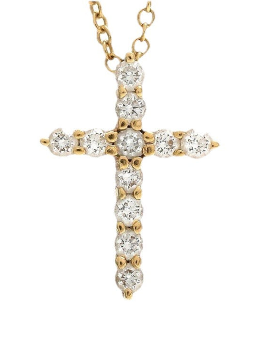 Tiffany & Co Diamond  Cross  Necklace Vintage 18k Yellow Gold