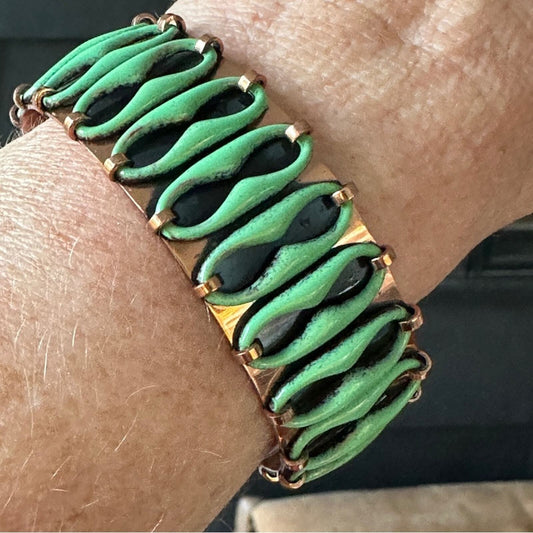 Matisse "Espana" Green Enamel on Copper Cuff Bracelet