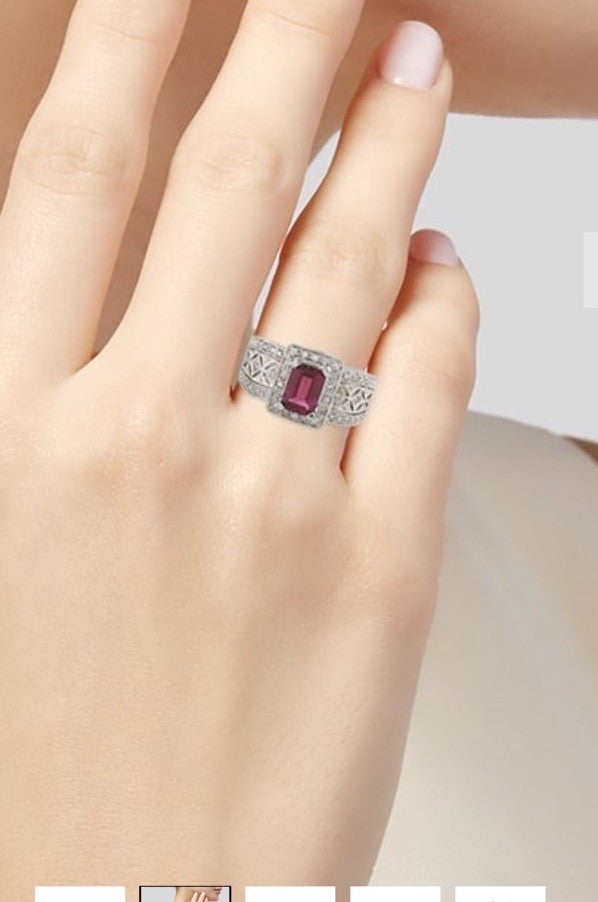 White Gold 14k Diamond Tourmaline Ring  Size 8.75