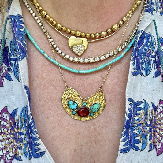 Vintage 18k gold  Crescent necklace with Turquoise