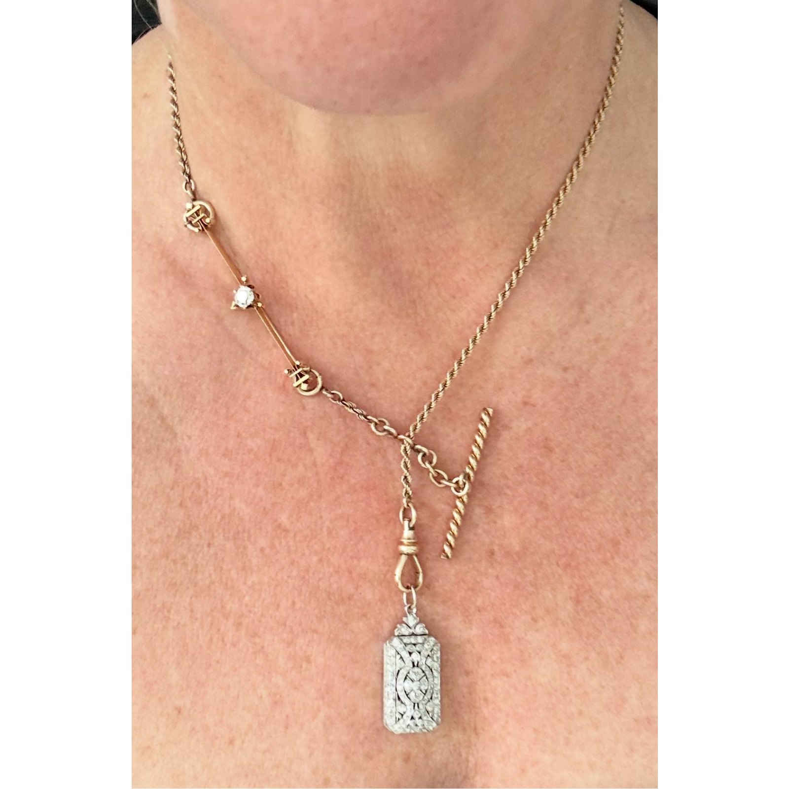 Antique Swedish 12k old mine cut .35 ct Bar Pin/ Extender very well made