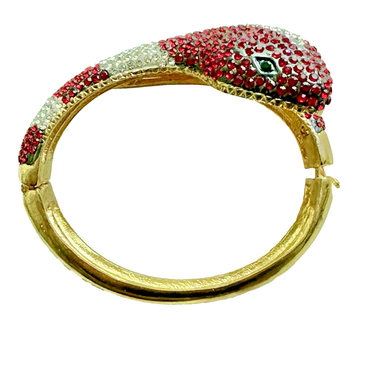 Ring Gold Tone Snake hinged bangle with Red/and Clear  Crystal Accents Bracelet