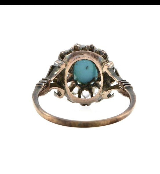 Edwardian Turquoise and Rose cut diamonds French