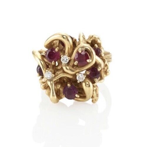 14k Diamond Ruby Cocktail Ring 18.9 G