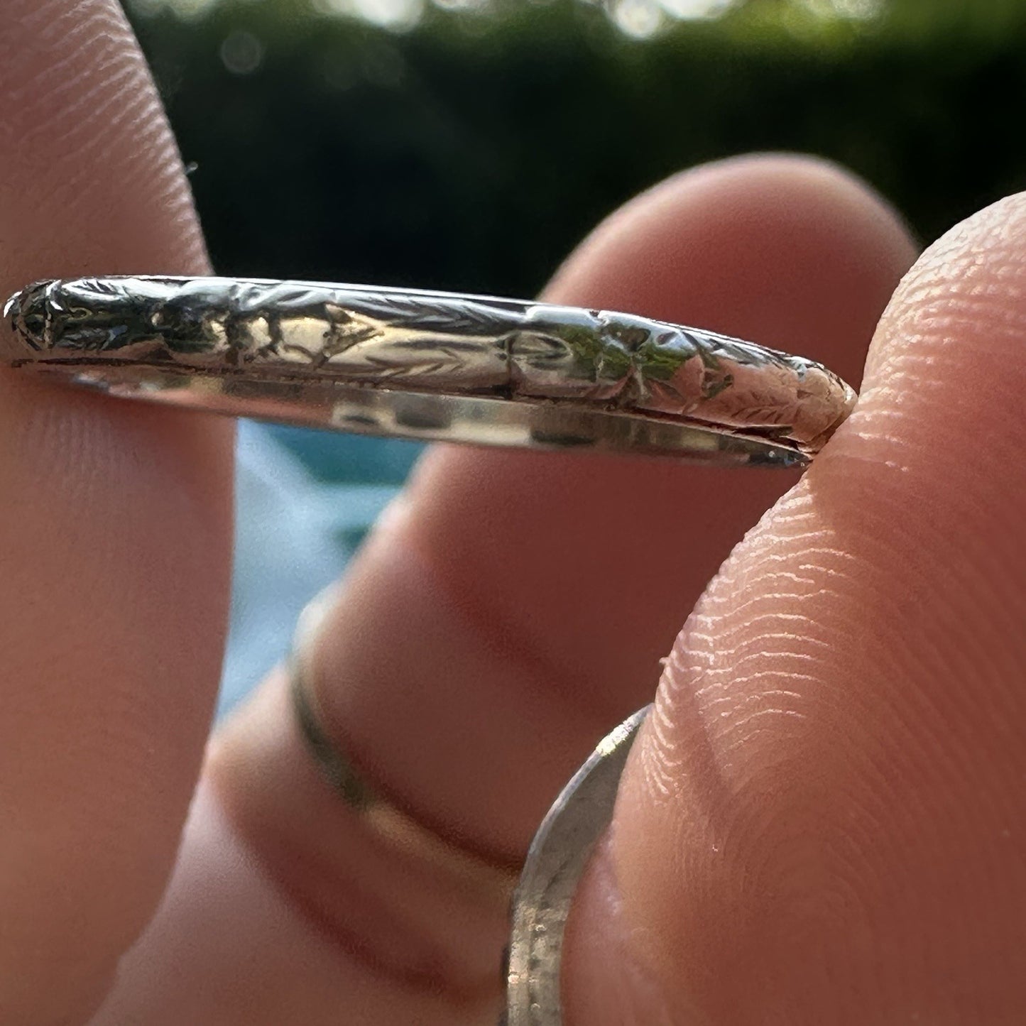 Antique Art Deco 1920's Belais 18K White Gold Etched  Ring - Size 6.5