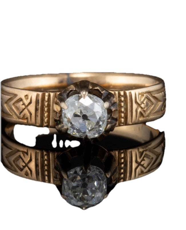 Antique Victorian 14k Gold 0.47 Ct Old Cushion Diamond Solitaire Engagement Ring