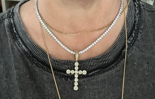 Vintage 10K Gold 1.6 Cttw  Diamond Cross Pendant