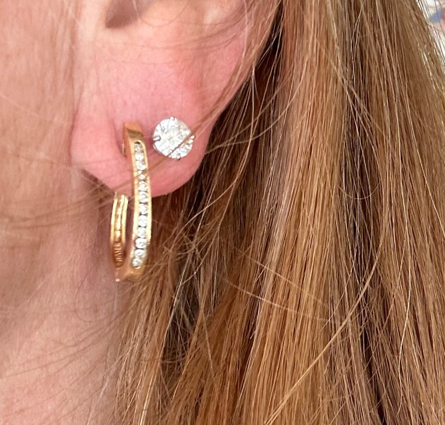 14k gold diamond oblong hoops 1.07 cttw 1 inch long