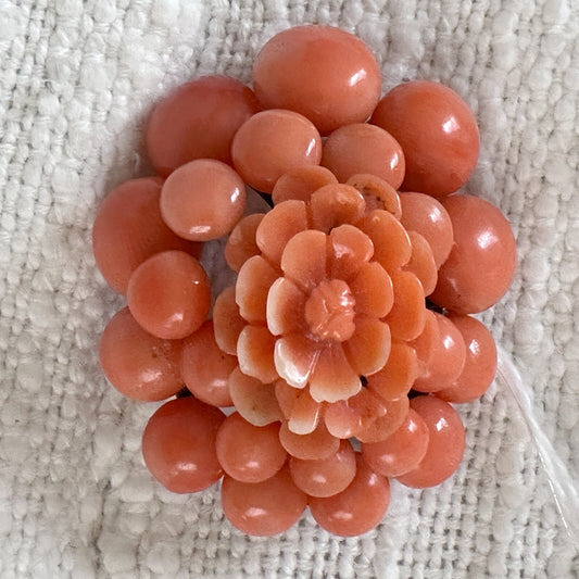 1800s Antique Victorian 14k Solid Gold Coral Brooch