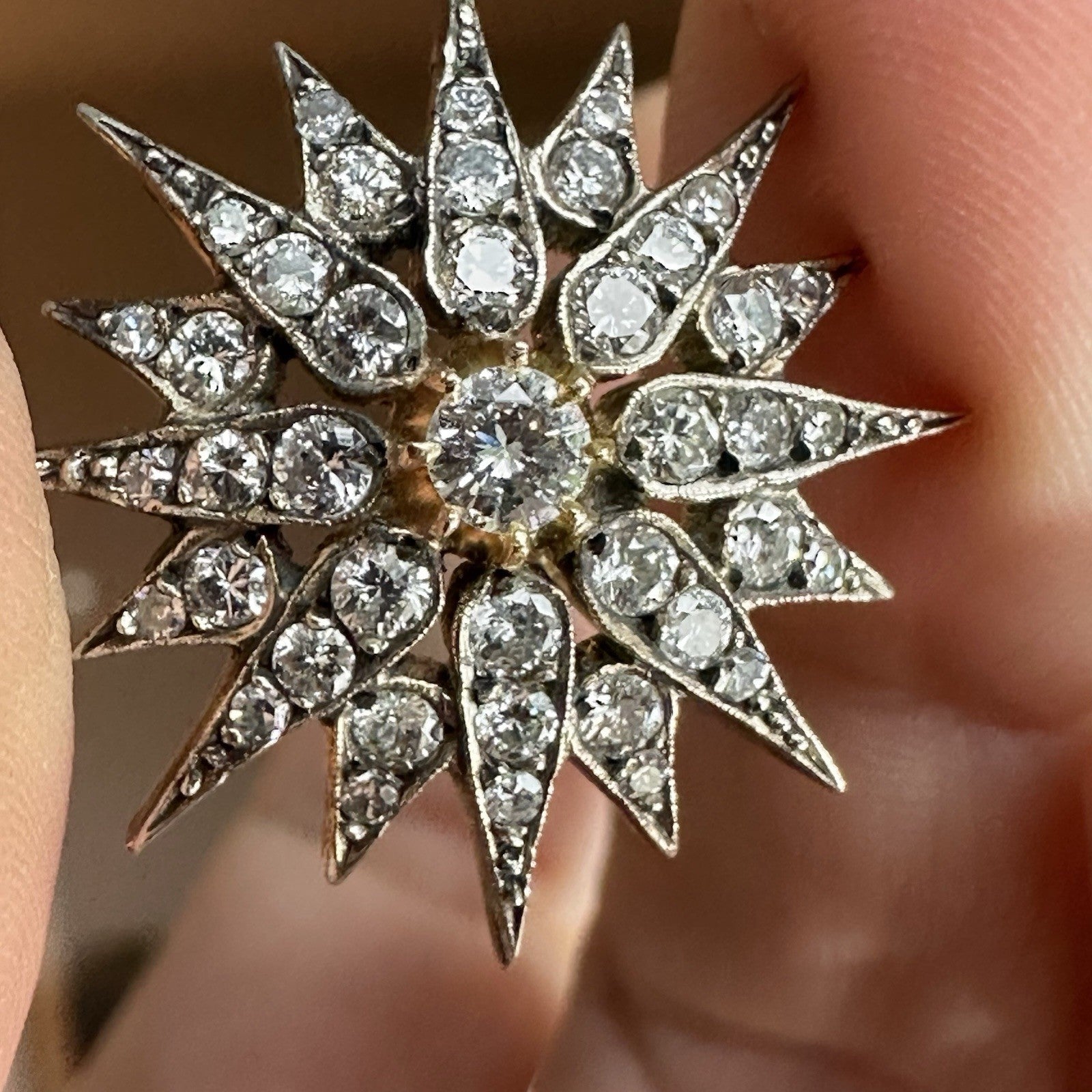 Antique Victorian OMC & Brillant Cut Sterling Over 14k Gold Pendant