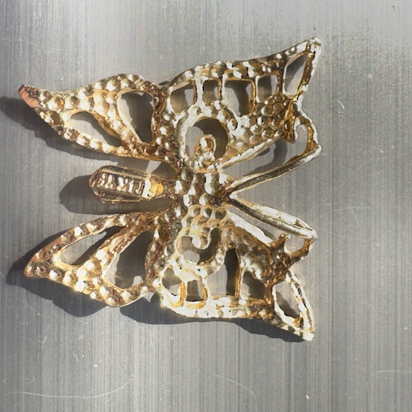 Solid 14k Gold Filigree Butterfly Charm Pendant 3.8g
