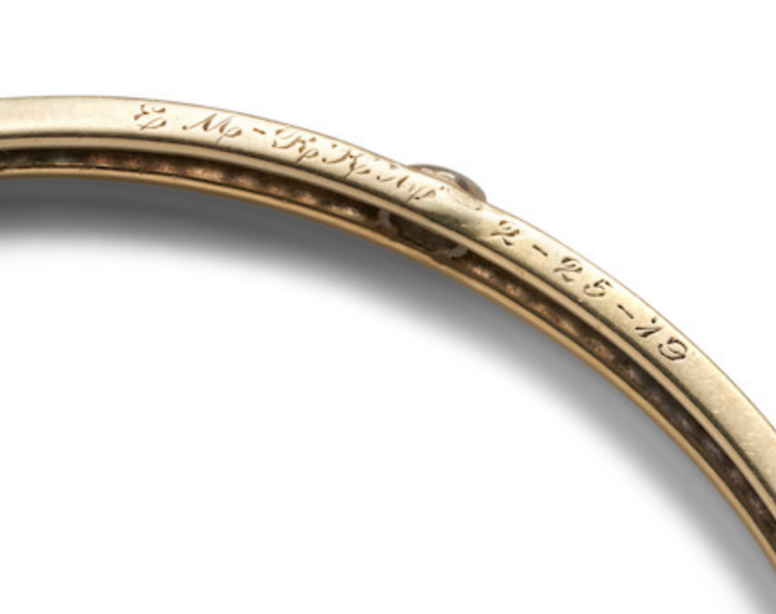 14k Engraved Gold and Diamond Bracelet Circa 1920