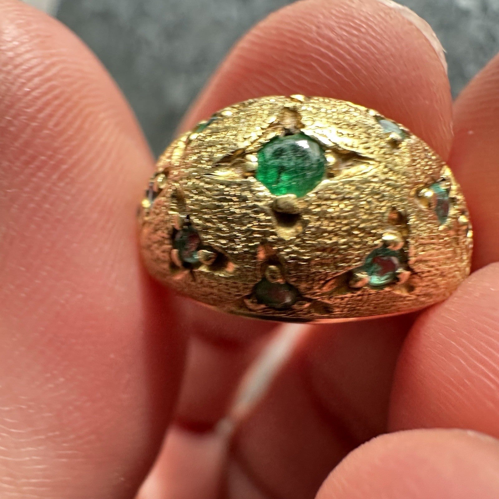 Vintage French Star Burst 18k Emerald Dome Ring Size 4.75 - 5.23g