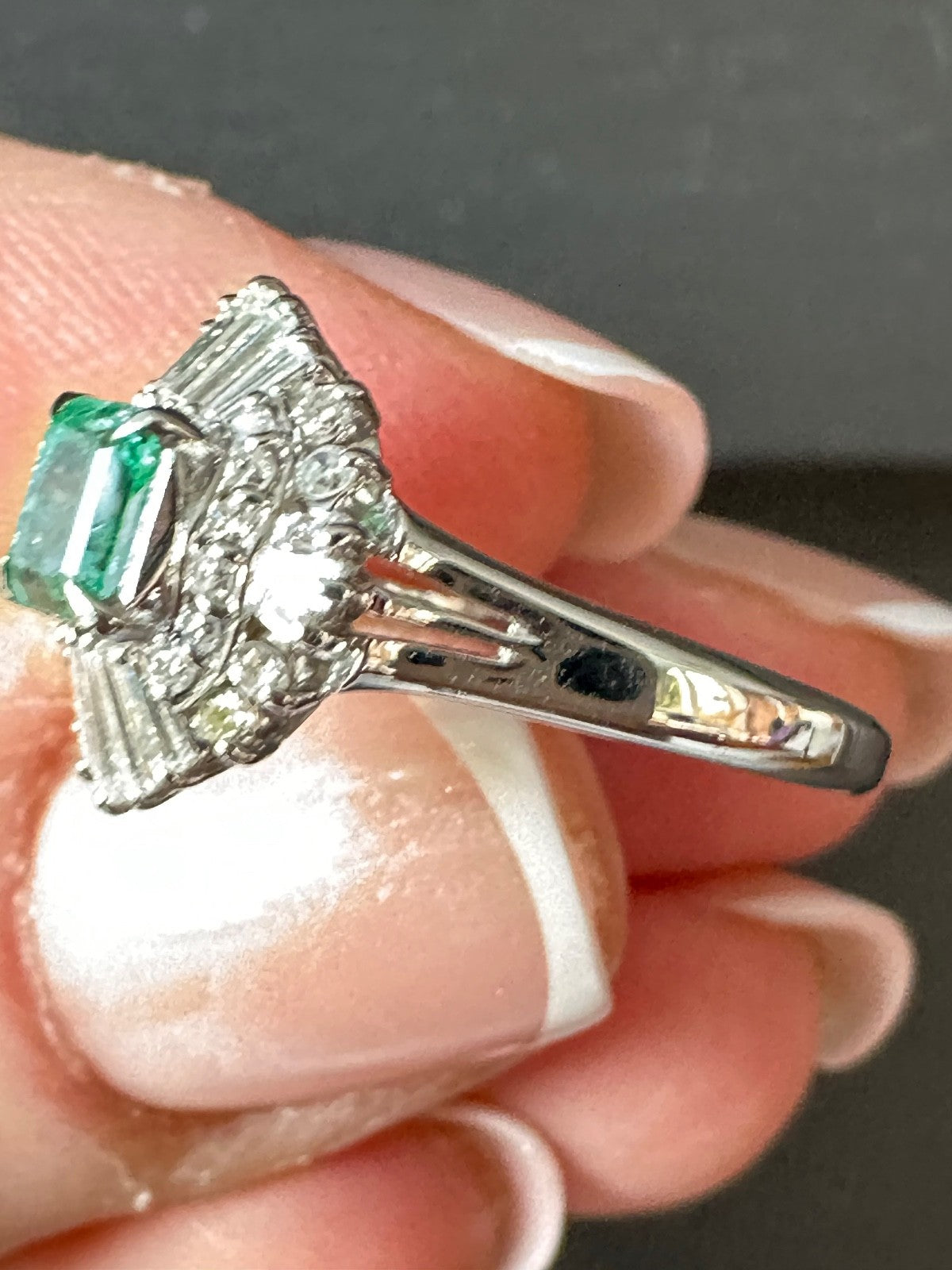 Vintage Platinum Diamond Emerald ring size 7