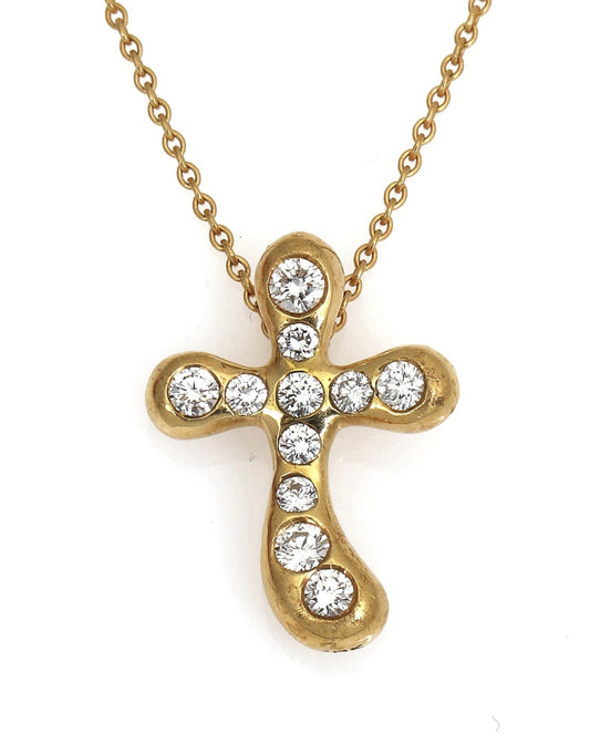 Tiffany And Co. Diamond Cross 18k Necklace By Elsa Peretti W/ Bag & Pouch