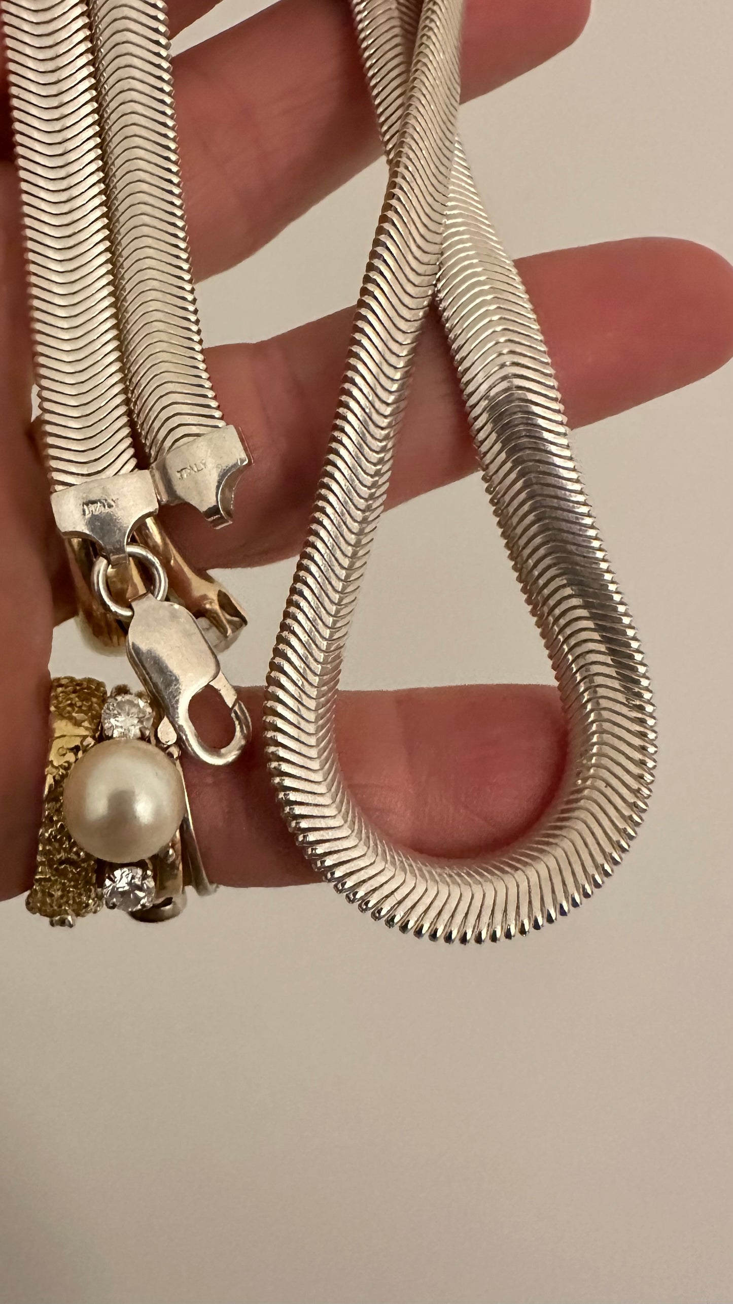 1990’s sterling snake wide 7.58mm 18.5” necklace