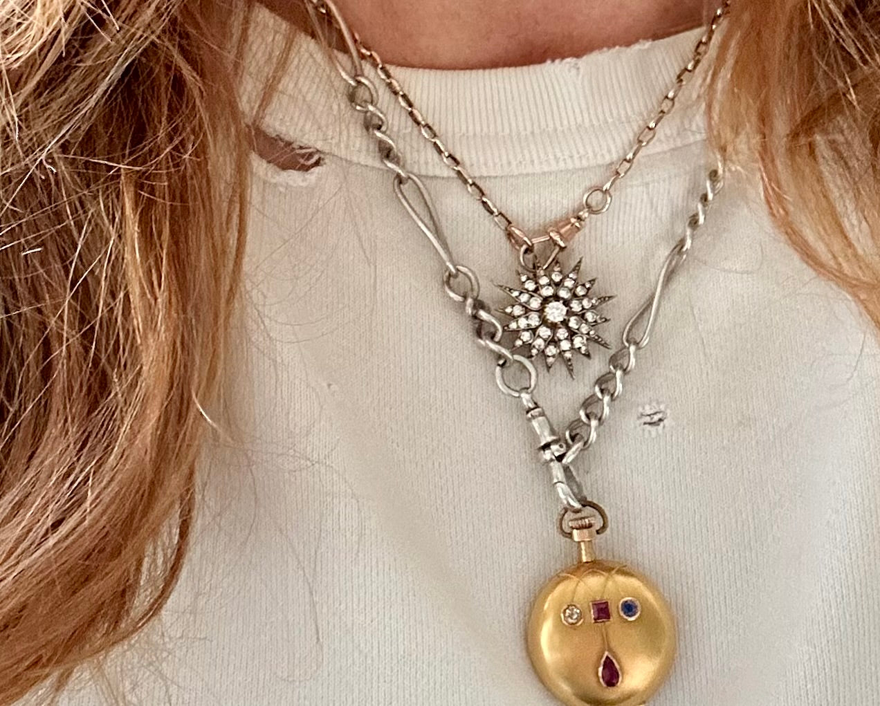 Antique Victorian OMC & Brillant Cut Sterling Over 14k Gold Pendant