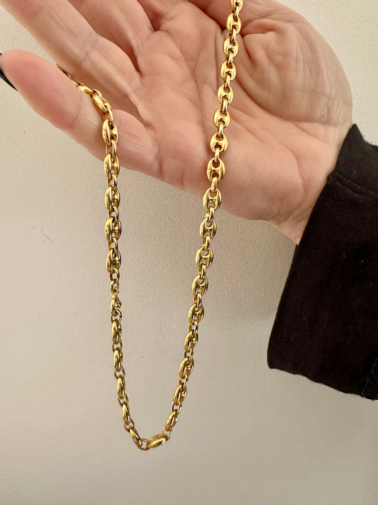 Vintage 18k Italian gold mariner puffy necklace 19.5”