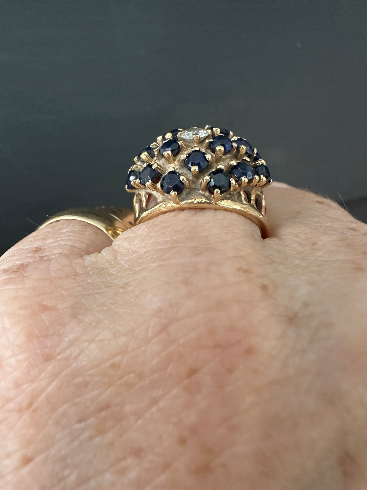 Vintage 14k Sapphire Diamond Dome Ring