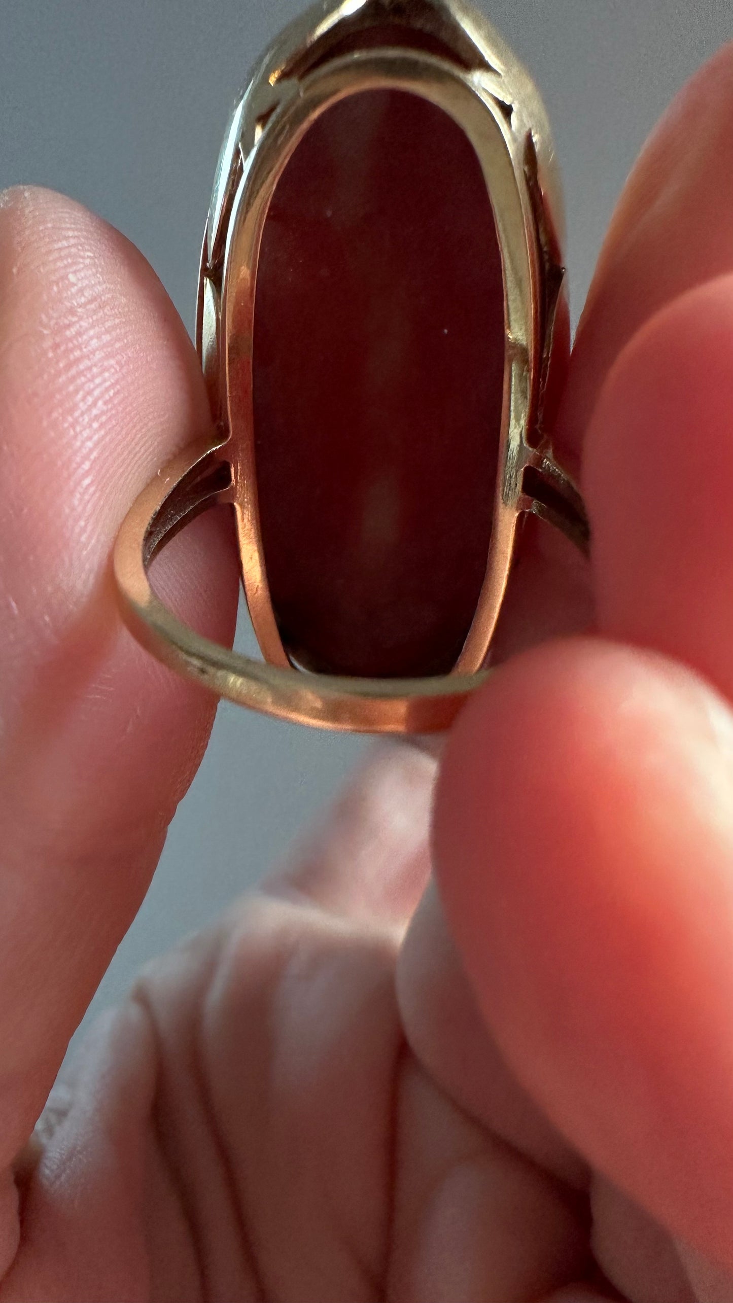 Large Natural Coral Statement Ring | Bold Oval Cabochon | Size 9.25