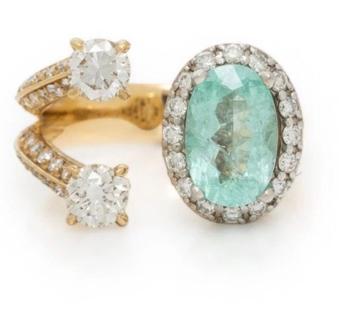 PARAIBA-TYPE TOURMALINE AND DIAMOND RING