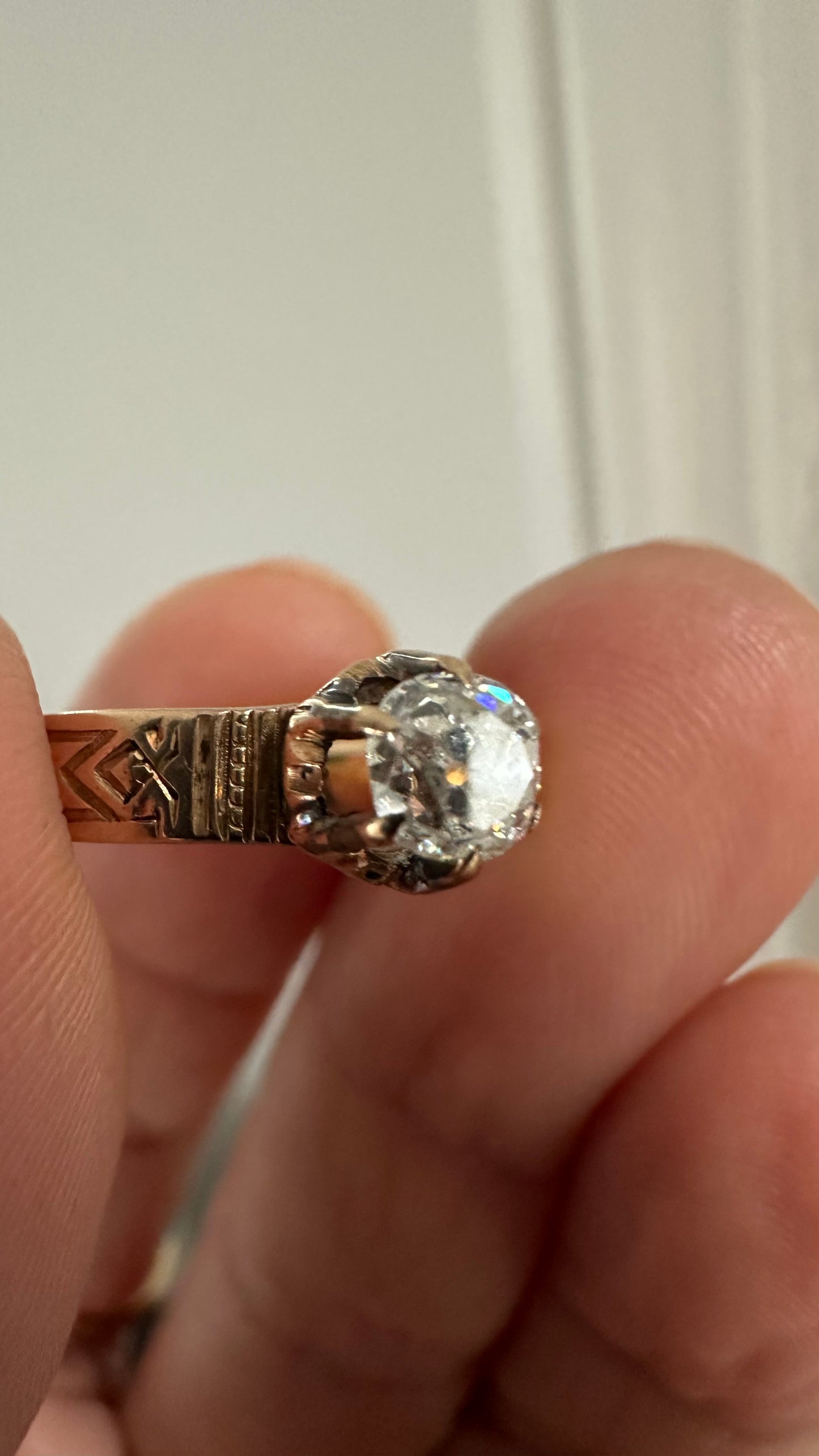 Antique Victorian 14k Gold 0.47 Ct Old Cushion Diamond Solitaire Engagement Ring