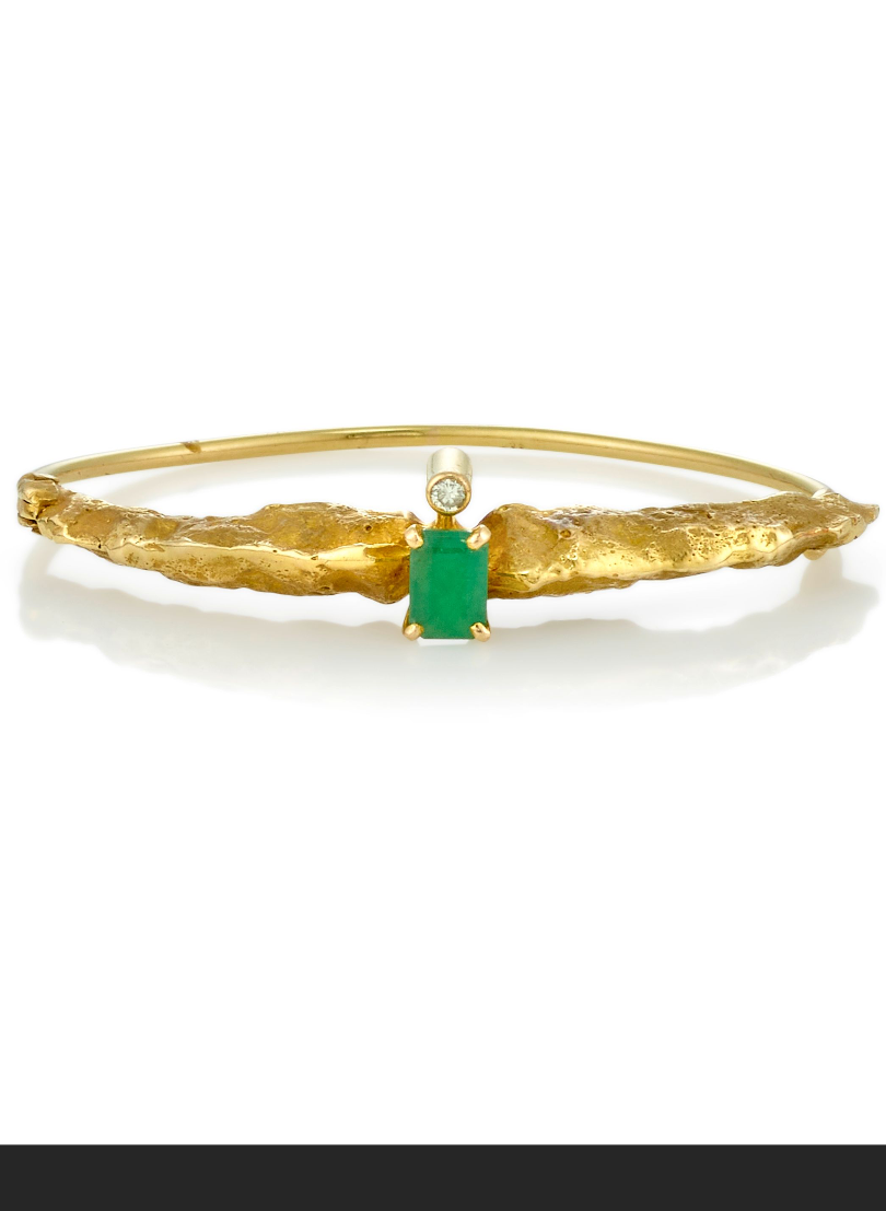 ALFRED KARRAM: 14K GOLD, EMERALD AND DIAMOND BRACELET