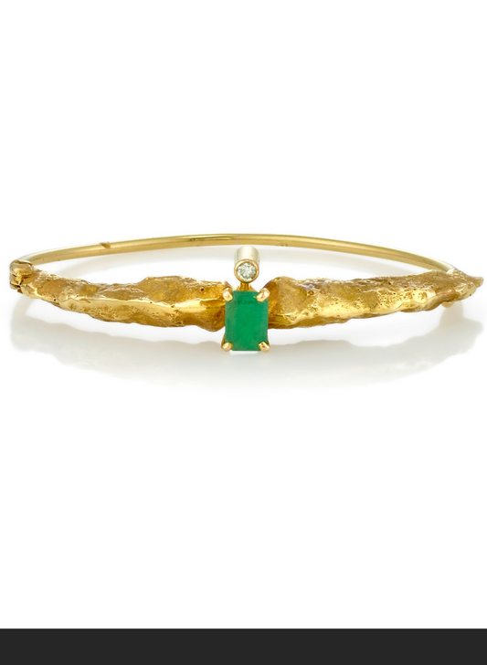 Designer ALFRED KARRAM: 14K GOLD, EMERALD AND DIAMOND BRACELET
