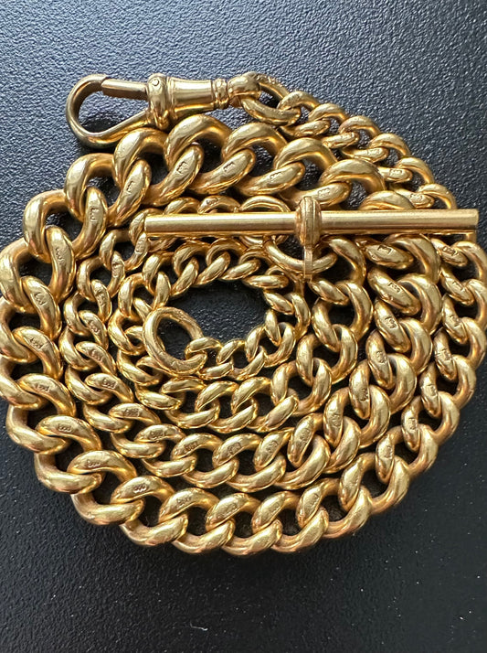 Antique 18k hgp over antique sterling silver curb Albert Watch chain
