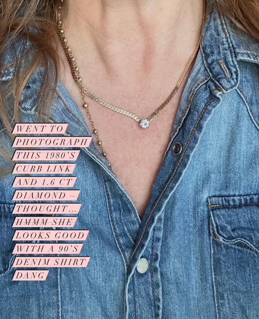 Vintage 14k 1.6 cttw diamond brilliant cut curb necklace