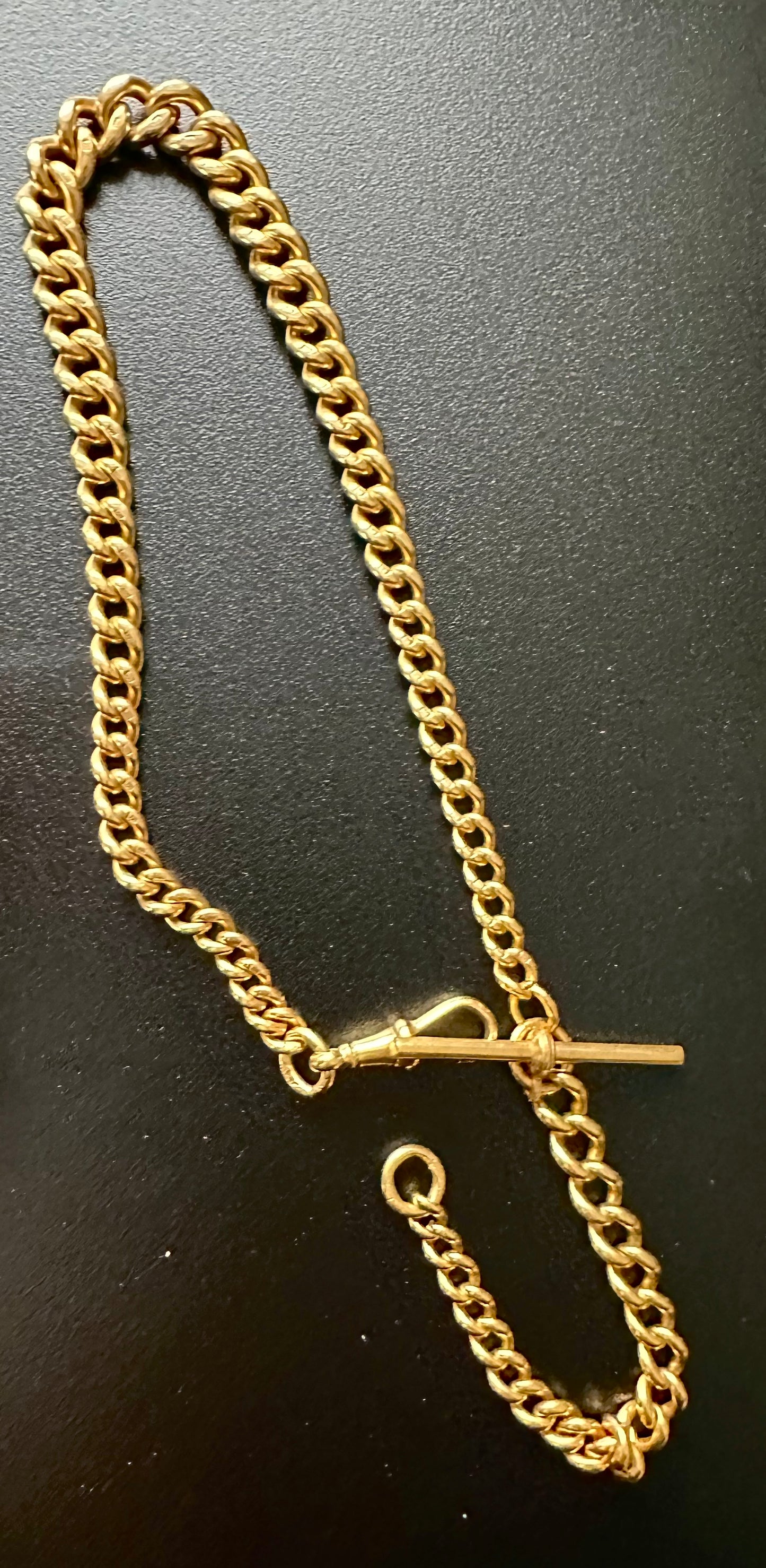 Antique 18k hgp over antique sterling silver curb Albert Watch chain