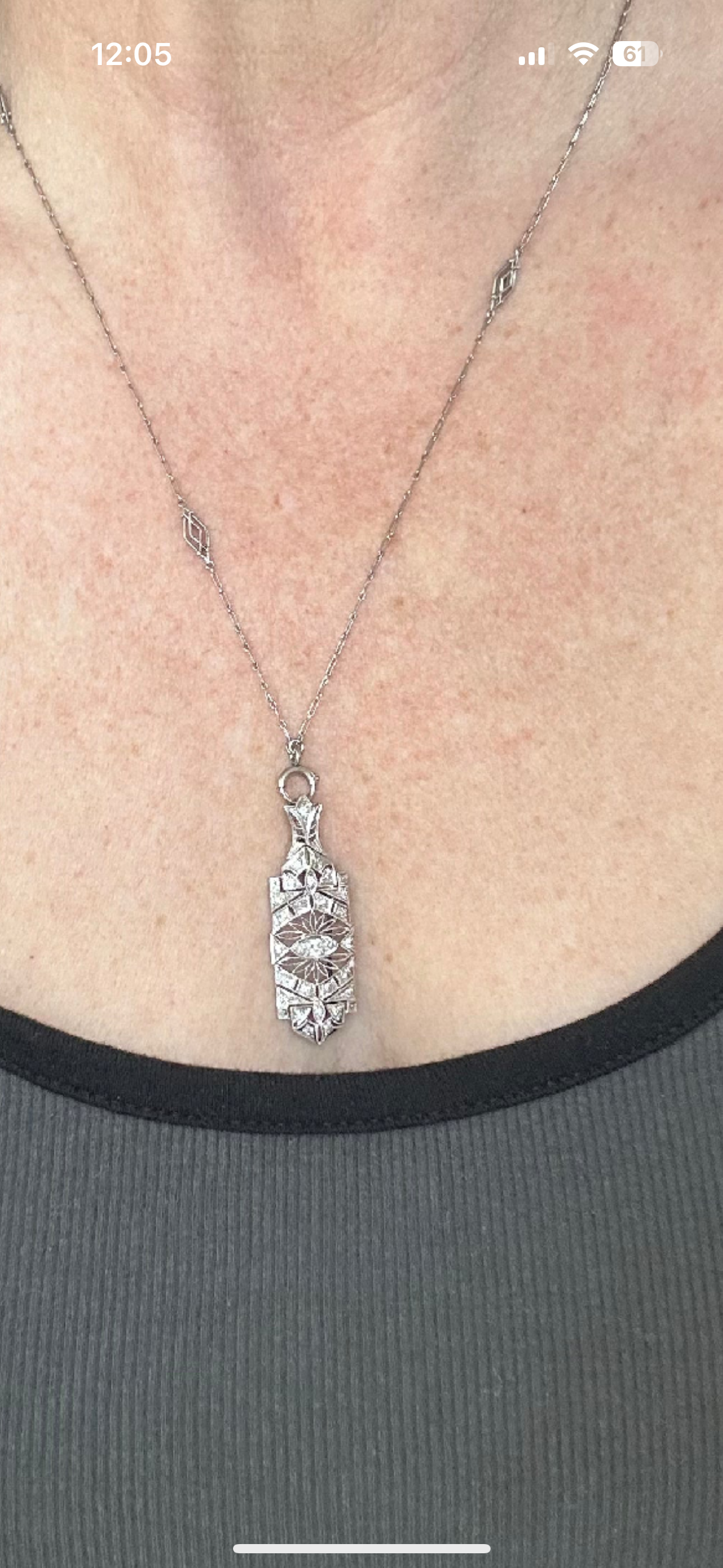 Art Deco Platnium and Diamond Pendant Brooch necklace