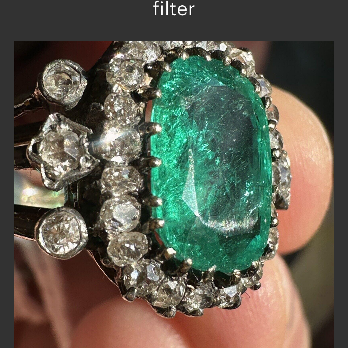 An Antique  SILVER-TOPPED 14K GOLD, EMERALD AND DIAMOND RING