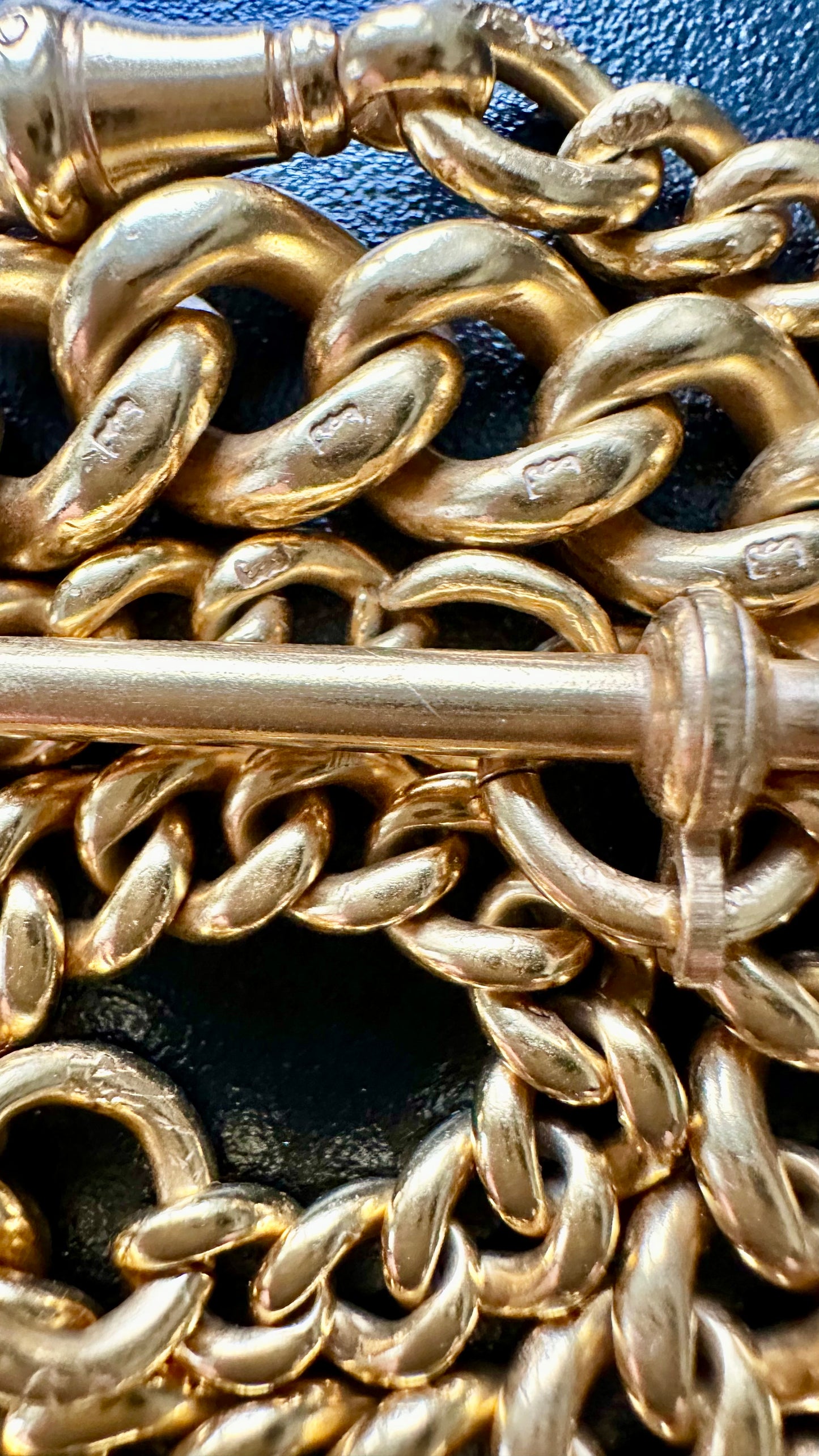 Antique 18k hgp over antique sterling silver curb Albert Watch chain