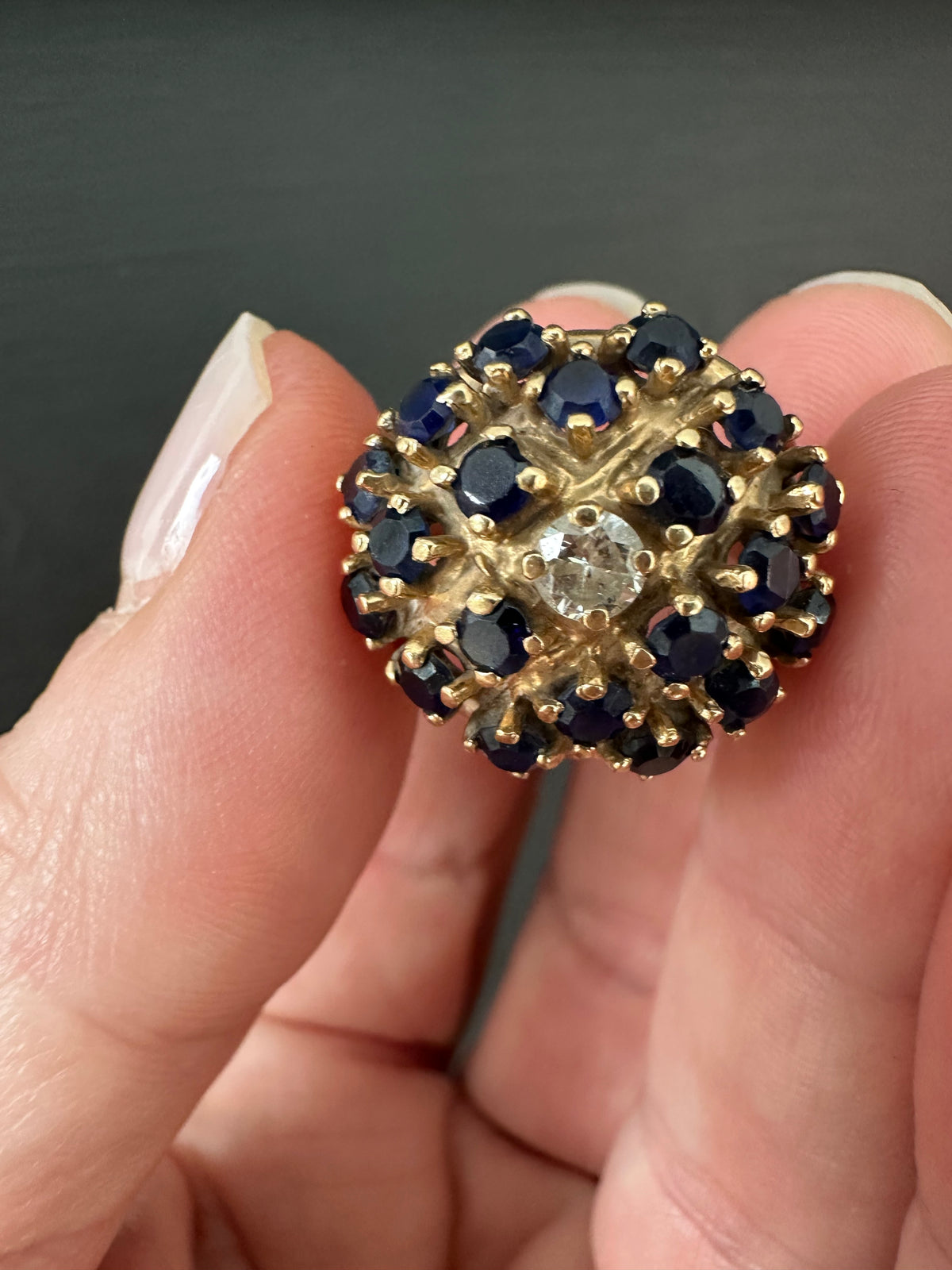Vintage 14k Sapphire Diamond Dome Ring