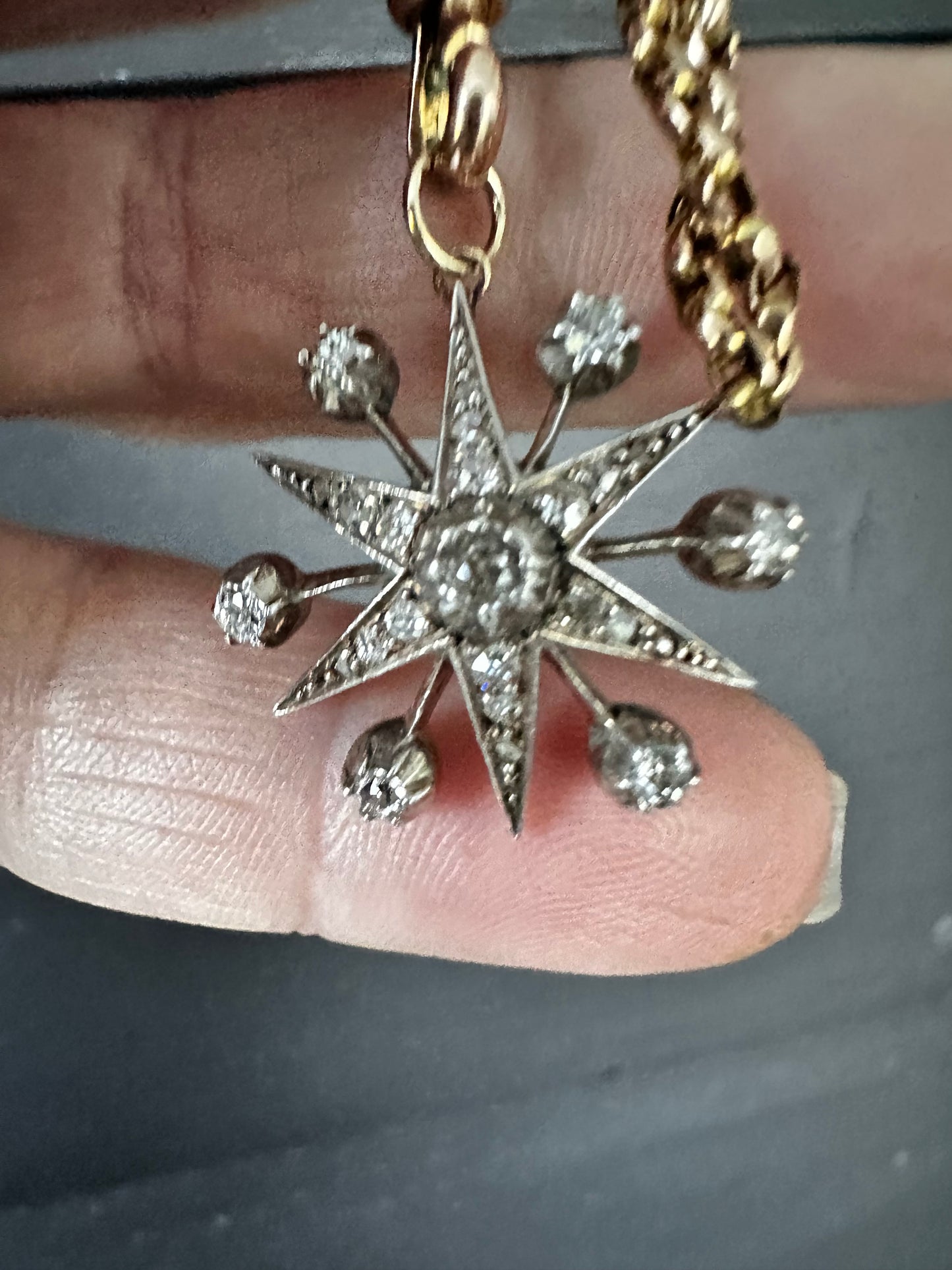 Victorian OMC Diamond Silver & Gold, Starburst Pendant