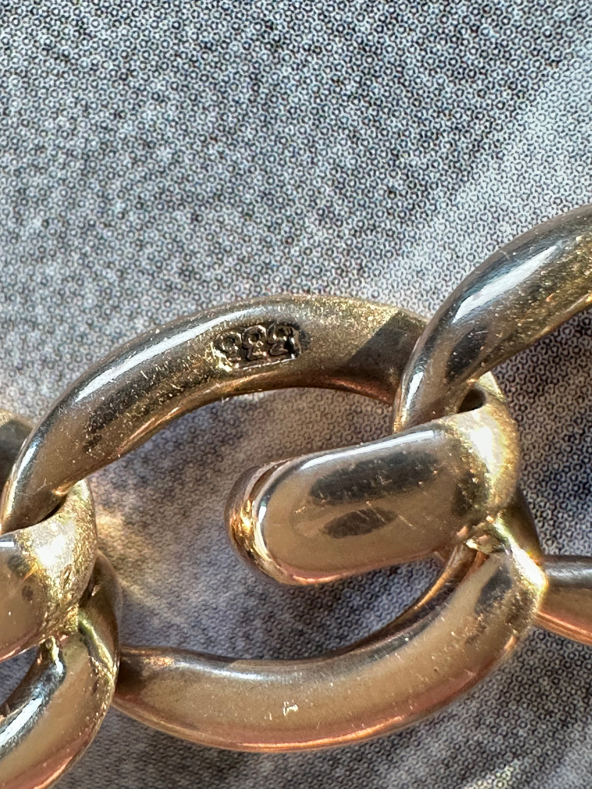 Antique open curb and fancy 9k gold watchchain 19”necklace with T bar and two swivel dog clips 44.5