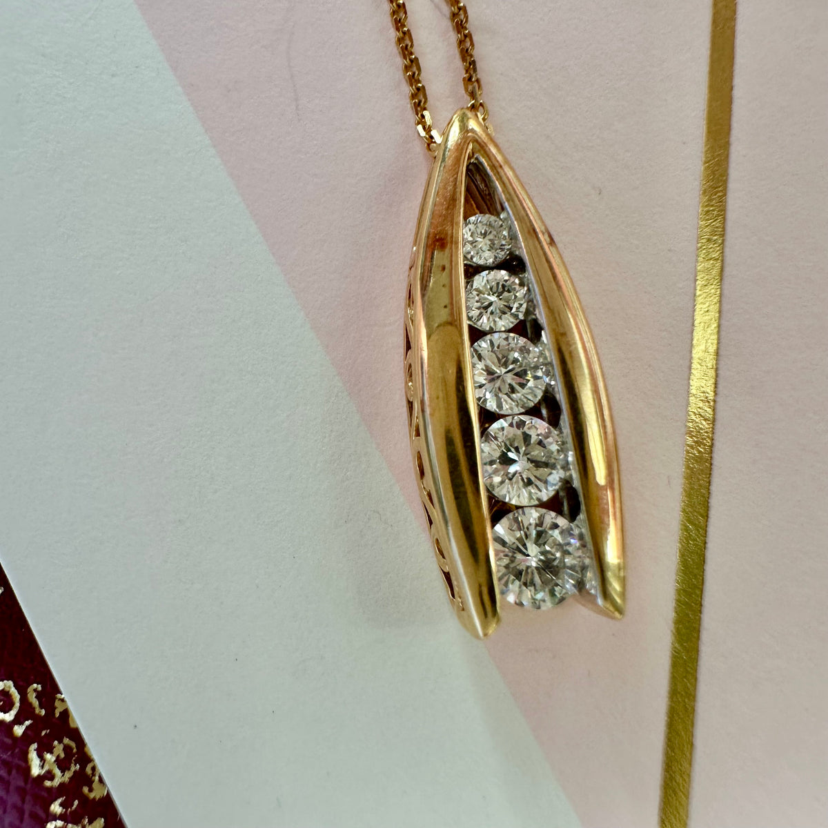 14k five stone diamond necklace