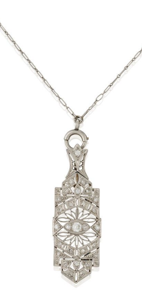 Art Deco Platnium and Diamond Pendant Brooch necklace